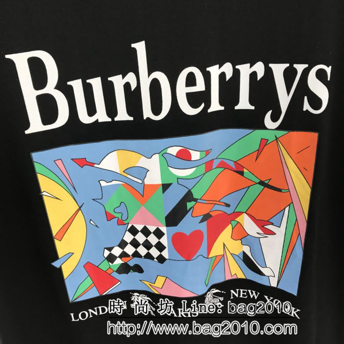BURBERRY巴寶莉 19ss早春新款 彩色微標騎士戰馬 黑色短袖 定制面料 高版本男女同款 ydi2388